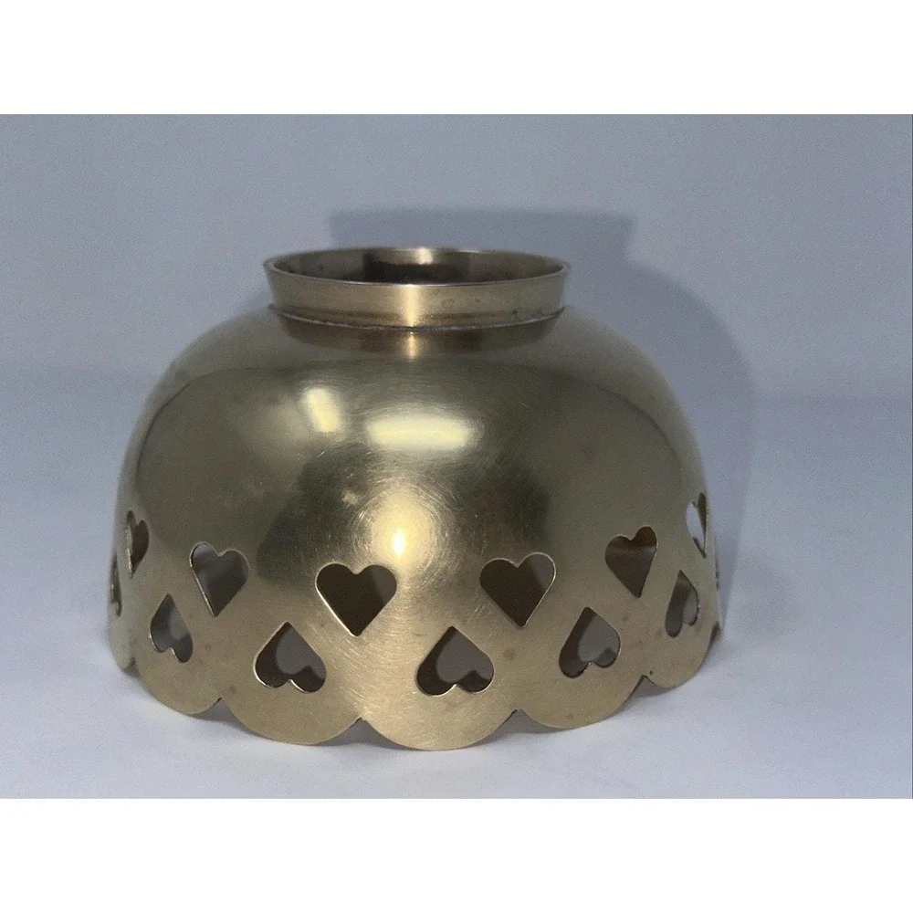 Vintage Solid Brass Heart Cut Out‎ Bowl Scalloped Edge India Polished Gold 4.75